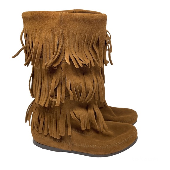 Minnetonka Shoes - Minnetonka Brown Suede 3-Layer Fringe Boot Mocassin Bohemian